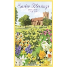 EASTER CARDS,Religious 6's Church & Daffodils