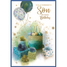 BIRTHDAY CARDS,Son 6's Cake, Balloons & Presents