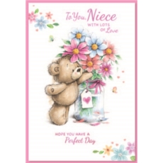 BIRTHDAY CARDS,Niece 6's Teddy with Flowers