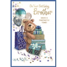 BIRTHDAY CARDS,Brother 6's Bear, Presents & Balloons