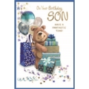 BIRTHDAY CARDS,Son 6's Bear, Presents & Balloons