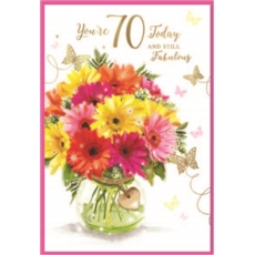 AGE 70 CARDS, 6's Female Floral Bouquet