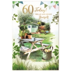 AGE 60 CARDS, 6's Male Garden Bench & Shed