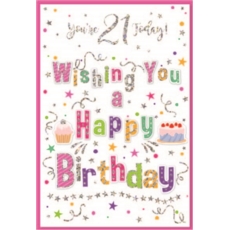 AGE 21 CARDS,Female 6's Text & Streamers