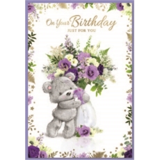 BIRTHDAY CARDS,6's Teddy with Flowers