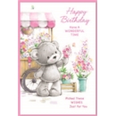 BIRTHDAY CARDS,6's Teddy at Flower Stall
