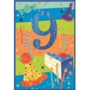 AGE 9 CARDS,6's Male Cake, Candles & Hats