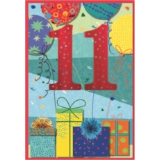 AGE 11 CARDS,Male 6's Balloons & Presents