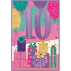 AGE 10 CARDS,Female 6's Presents & Balloons