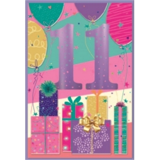 AGE 11 CARDS,Female 6's Presents & Balloons