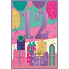 AGE 12 CARDS,Female 6's Presents & Balloons