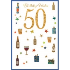 AGE 50 CARDS,Male 6's Beer, Wine & Presents
