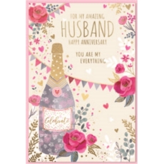 ANNIVERSARY CARDS,Husband 6's Pink Flowers & Bubbly