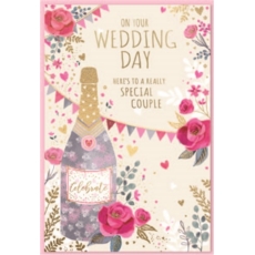 WEDDING DAY CARDS,6's Pink Flowers & Bubbly
