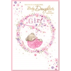 GREETING CARDS,Baby Girl 6's Teddy in Pink Wreath