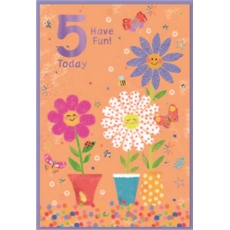 AGE 5 CARDS, 6's Female Smiley Flowers in Vase