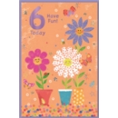 AGE 6 CARDS, 6's Female Smiley Flowers in Vase