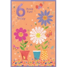 AGE 6 CARDS,Female 6's Smiley Flowers in Vase
