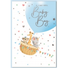 GREETING CARDS,Baby Boy 6's Animals in Hot Air Balloon