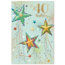 AGE 40 CARDS, 6's Male Stars & Streamers