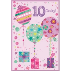 AGE 10 CARDS,Female 6's Balloons & Presents