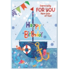 BIRTHDAY CARDS,6's Ocean Animals & Boat