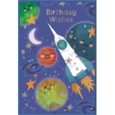 BIRTHDAY CARDS,6's Space Rocket & Planets