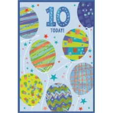 AGE 10 CARDS,Male 6's Balloons & Stars