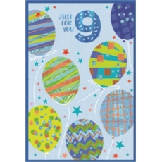 AGE 9 CARDS,Male 6's Balloons & Stars