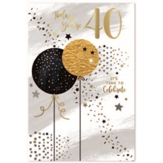 AGE 40 CARDS,Male 6's Balloons & Confetti