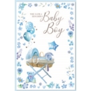 GREETING CARDS,Baby Boy 6's Blue Cot, Teddies & Balloons