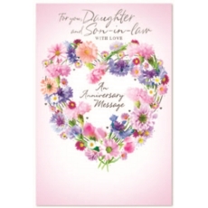 ANNIVERSARY CARDS,Daug. & Son in Law 6's Floral Heart Wreat