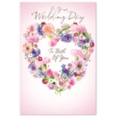 WEDDING DAY CARDS, 6's Floral Heart Wreath