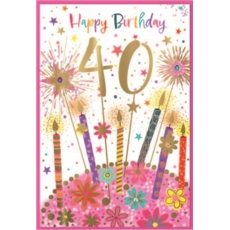 AGE 40 CARDS, 6's Female Floral Candles & Sparklers