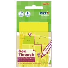 STICK ON NOTES,Clearnote See Through 76 x 51mm Yellow 50's