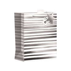 GIFT BAG,Silver Celebrate Stripe (Large)