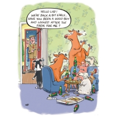 BIRTHDAY HUMOUR CARDS, 6's Farmer Home Early