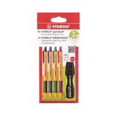BALL PEN,Pointball Retractable 4's with Green Boss (Stabilo)