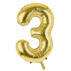 BALLOONS,Number 3 Gold 34" Helium Foil