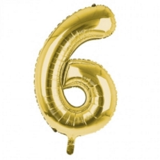 BALLOONS,Number 6 Gold 34" Helium Foil