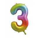 BALLOONS,Number 3 Rainbow 34" Helium Foil