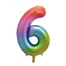 BALLOONS,Number 6 Rainbow 34" Helium Foil