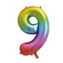 BALLOONS,Number 9 Rainbow 34" Helium Foil