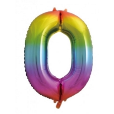 BALLOONS,Number 0 Rainbow 34" Helium Foil