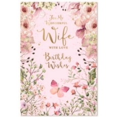 BIRTHDAY CARDS,Wife 6's Floral Butterflies