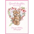 BIRTHDAY CARDS,Granddaughter 6's Teddy in Floral Wreath