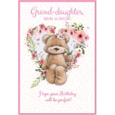 BIRTHDAY CARDS,Granddaughter 6's Teddy in Floral Wreath