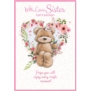 BIRTHDAY CARDS,Sister 6's Teddy in Floral Wreath