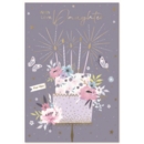 BIRTHDAY CARDS,Daughter 6's Floral Birthday Cake & Candles