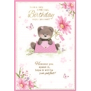 BIRTHDAY CARDS,Female 6's Teddy with Letter & Flower